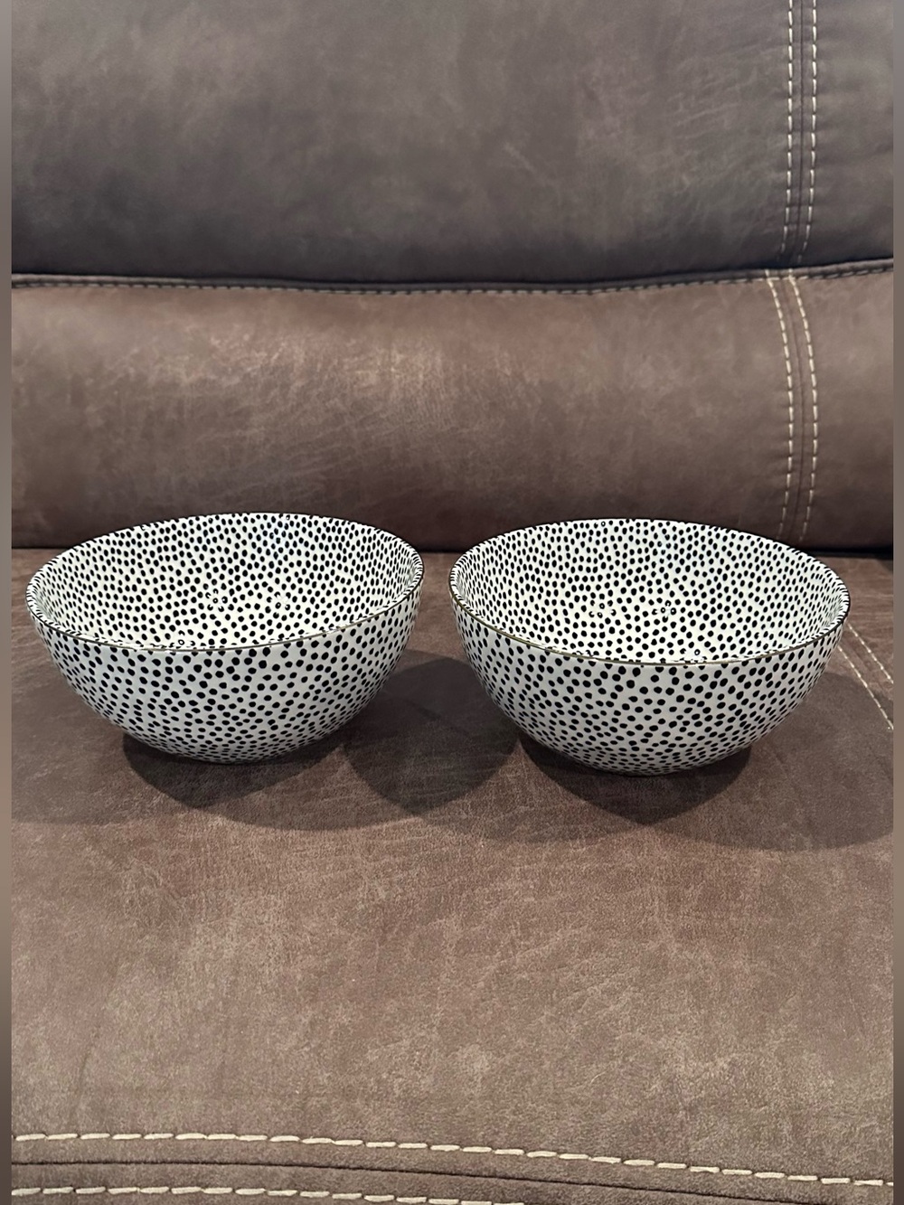 2 Large Dot Ceramic 7 Inch Bowls
